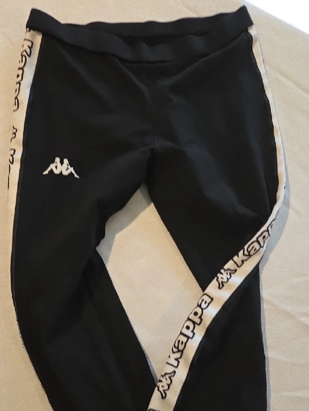 Kappa Black Leggings with White Logo Side Stripe